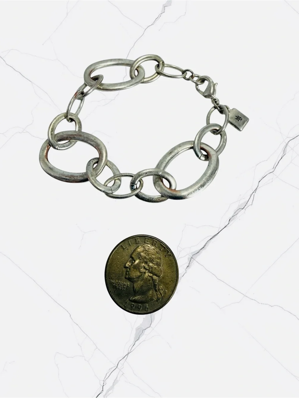 Vintage Ralph Lauren Silver Tone Oval Link Bracelet Chunky Chain Statement 7”